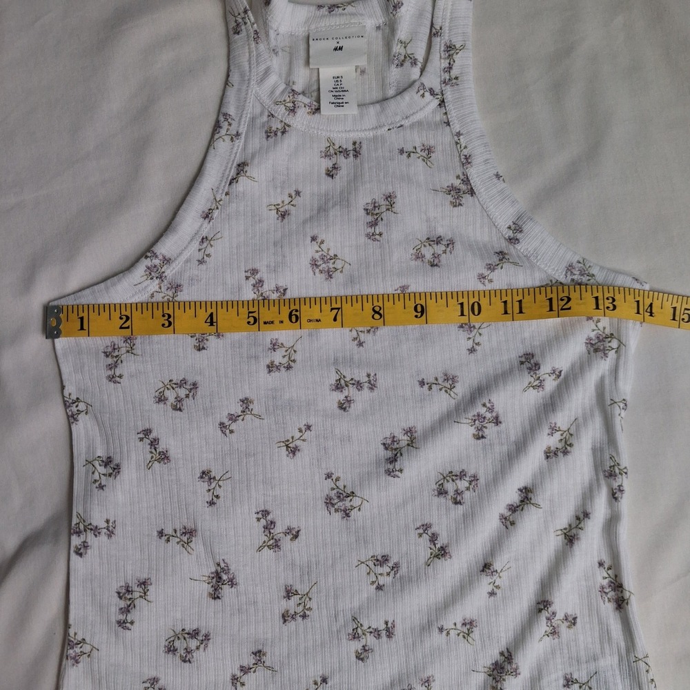 Brock Collection x H&M Womens Sm Racerback Tank Top Ribbed Stretch Floral Dainty - Picture 4 of 10